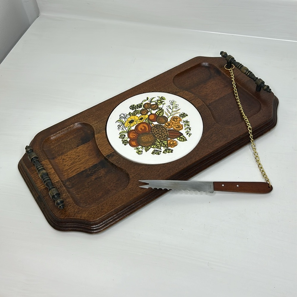 Vintage 🍅 Spice of Life Wooden Charcuterie Board Cheese Serving Tray Sold As-Is